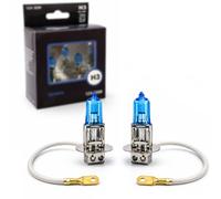 LIGHTWORLD24 Bombillas halógenas para coche H3 12V 6000K blanco frío, efecto xenón, estilo ultra white, lámparas para luz de cruce, antiniebla, luz de carretera y luz de curva, casquillo PK22s