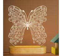 Lightzz Lámpara de ilusión óptica 3D Luz de noche de mariposa para niños Regalos de decoración de dormitorio de niña bebé, Colores blancos cálidos suaves Lámpara de mesa de noche con base de madera