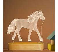 Lightzz Regalos para amantes de los caballos, luz de noche de caballo óptico con ilusión 3D, lámpara de mesa de escritorio blanca cálida LED para decoración de dormitorio de niñas y niños