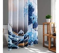LIGICKY Cortina de ducha de estilo japonés para cuarto de baño, Ukiyoe Hokusai, la gran ola de Kanagawa, cortinas de baño de tela resistente al agua, 71 x 71 pulgadas, juego con ganchos