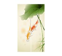 LIGICKY Cortina de estilo chino noren de lino para puerta con diseño de hojas de loto de Koi Fish con estampado asiático para colgar en la puerta, decoración del hogar, 85 cm de anchox149 cm de largo