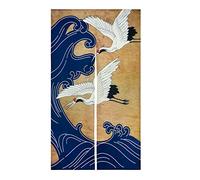 LIGICKY Cortina de lino japonés retro Noren para puerta, diseño de grulla blanca con ondas azules, tratamiento asiático para ventana, tapiz de puerta colgante para sushi, cocina, decoración del hogar,