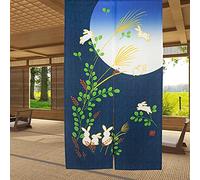 LIGICKY Cortina de puerta japonesa Noren lindo conejo debajo de la luna decoración azul 33 x 59 pulgadas