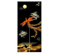 LIGICKY Cortina de puerta noren japonesa estilo chino tradicional fénix dorado gran pared luna llena impresión asiática tratamiento de ventana colgante tapiz para sushi cocina decoración del hogar 85