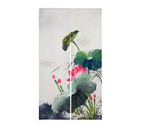 LIGICKY Cortina japonesa Noren estilo chino de tinta de lino vintage con estampado de flores de loto asiáticas para colgar la puerta para sushi, cocina, decoración del hogar, 85 x 150 cm, color negro