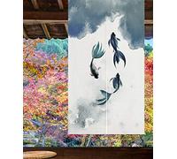LIGICKY Cortina Japonesa noren para Puerta de Entrada, de algodón y Lino, con Estampado de Peces de Koi, para decoración de Ventanas asiática, para Sushi Cocina, decoración del hogar, 85 x 120 cm