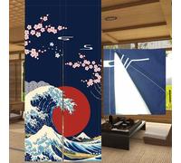 LIGICKY Cortina japonesa Noren Ukiyoe Hokusai La gran ola de Kanagawa Sun Cherry Blossoms, tapiz de puerta para decoración del hogar, restaurante, 85 x 180 cm, doble cara