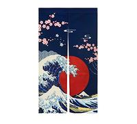 LIGICKY Cortina japonesa Noren Ukiyoe Hokusai The Great Wave Off Kanagawa Sun Cherry Blossoms - Tapiz de puerta para decoración del hogar, restaurante, 85 x 150 cm, color azul