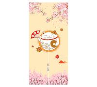 LIGICKY Cortina larga de estilo japonés Noren para puerta de la fortuna gato y flor de cerezo tapiz para puerta colgante para decoración del hogar, 33.5 x 71.5 pulgadas