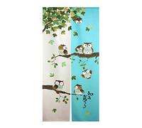 LIGICKY Cortina Larga Japonesa Noren, Cortina para Puerta, tapisseri, Moscas, Cortina para Insectos, Separador de Espacios, Verde, 85 x 150 cm (búho sobre árbol)