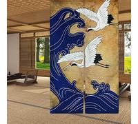 LIGICKY Cortina Retro Japonesa Noren de Lino Blanco con diseño de Ondas Azules para Ventana asiática para Colgar en la Puerta de Sushi, Cocina, decoración del hogar, 85 x 150 cm