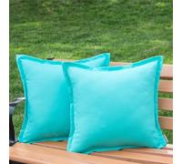 LIGICKY Fundas de almohada impermeables para exteriores, 18 x 18 pulgadas, paquete de 2 fundas decorativas cuadradas de color sólido con borde ancho, para patio, tienda de campaña, jardín, sofá,