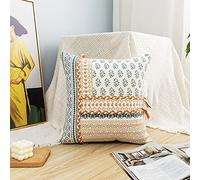 LIGICKY Fundas de cojín decorativas bohemias con borlas, estilo tribal tejido a mano, estilo marroquí, funda de cojín estampada para sofá, cama, sala de estar, 18 x 18 pulgadas