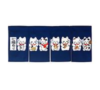 LIGICKY LIGCKY - Cortina japonesa Noren corta para entrada, pasillo, bandera colgante, 4 paneles, siete gatos de la suerte, tapiz para puerta de restaurante, sushi, decoración del hogar, 80 cm de