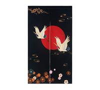 LIGICKY Noren Cortina de puerta estilo japonés grueso grullas blancas sol rojo dorado colorido cerezo estampado flor de cerezo decoración para decoración del hogar 85 x 150 cm