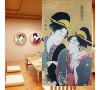 LIGICKY Noren - Cortina de Puerta Estilo japonés Ukiyoe Geisha para niñas con Pintura de Tipo Largo para Puerta, decoración asiática, para el hogar, Sushi, Cocina, decoración de Cocina, 85 x 150 cm