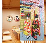 LIGICKY Noren Cortina de puerta larga estilo japonés Kyoto Geisha Girls y Cherry Blossom Window Treatment Tapiz para decoración del hogar 85 x 150 cm