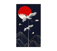 LIGICKY Noren - Cortina para Puerta, diseño de grullas de Estilo japonés, Color Dorado, montaña, Rojo, Luna Llena, algodón, Lino, para decoración del hogar, 85 x 150 cm, Color Negro