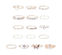 LIGIGWASH 16 piezas Conjunto de Anillos para Mujer Vintage de Aleación con Incrustaciones de Diamantes Accesorios de Mano Duraderos y para Diario y Ocasiones Especiales