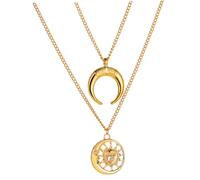 LIGIGWASH 1pieza Collar Doble Capa Retro De Mujer Colgante De Sol y Luna Gargantilla Charm De Dorado Para Fiesta y Ocasiones Especiales
