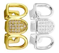 LIGIGWASH 2 Piezas Parrillas Dentales Huecas de Metal Circonita 5a, Juego en Dorado y Plateado, Accesorio para Fiestas y Disfraces Hip Hop, Joyería Bucal Decorativa para Hombres y Mujeres