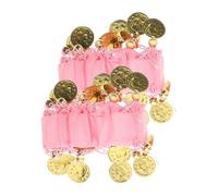 LIGIGWASH 2 piezas Pulseras para Danza del Vientre Banda de Gasa Rosa con Monedas Joyería para Actuaciones y Disfraces de Halloween Accesorio Esencial para Baile Oriental