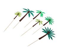 LIGIGWASH 24 Piezas Adorno Decorativo para Tarta, Adorno para Tarta Temática Hawaiana, Árbol de Coco Verde de Madera y Fieltro, para Cupcakes y Helado, Fiesta Hawaiana de Verano