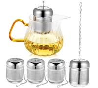 LIGIGWASH 4 piezas Filtro Colador de Té Inoxidable con Malla Fina y Cadena de Unidades para Infusión de Té Suelto Teteras y Tazas Cierre Seguro y Extracción