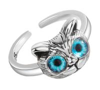 LIGIGWASH Anillo de Gato Ajustable para Mujer, Joyería Creativa Ojos Azules, Diseño Abierto, Anillo Divertido para Chicas Adolescentes, Uso Diario y Fiestas, Color Vintage,