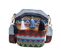 LIGIGWASH Bolso Bandolera Mujer Boho con Flecos Ajustable Bolso Cubo para Hombro Diseño Étnico Correa Ancha Color Azul para Diario y Fiestas Color Aleatorio