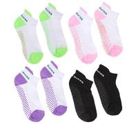 LIGIGWASH Calcetines Antideslizantes de Algodón para Yoga y Fitness Transpirables Gruesos y Cómodos 4 Pares Colores Negro Rosa Morado y Verde Ideales para Ejercicio y Uso Diario