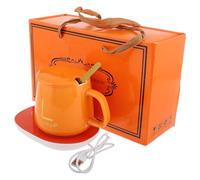 LIGIGWASH Calentador de Bebidas Eléctrico USB 5v con Juego de Tazas Cerámicas Naranja, Taza Térmica Portátil de 300 Ml para Oficina y Hogar, Calentador Automático con Apagado Seguro,