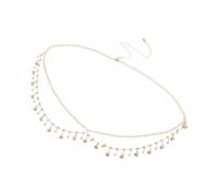 LIGIGWASH Cinturón de Cadena Dorada para Mujer: Cinturón Ajustable con Cadena de Diamantes de Imitación, Diseño en Capas, Borlas de Lentejuelas Y Concha de Metal, Ideal para Bailar Junto Al Mar,