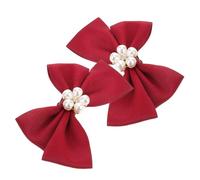 LIGIGWASH Clips para Zapatos Lazo Color Vino Tinto Adornos de Imitación de Perla para Mujer Accesorios Decorativos para Bodas y Eventos Set de 2 Unidades