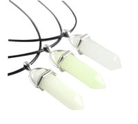 LIGIGWASH Collar de 3 Piezas Colgantes Hexagonales de Piedra Luminosa Fluorescente Azul, Verde y Azul-verde, Cadena de Cuero, Gargantilla de Columna Hexagonal para Joyería y Obsequio