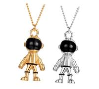 LIGIGWASH Collar de Astronauta de Aleación para Mujer y Hombre Pequeño y Ligero Cadena de Suéter Hip Hop 2 Piezas Dorado y Plateado Collar Divertido para Parejas y Obsequio de Invierno