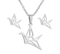 LIGIGWASH Conjunto de Pendientes y Collar de Acero Inoxidable con Diseño Hueco de Mil Grullas Joyería de Plata para Mujer y Niñas Regalo Elegante y Duradero