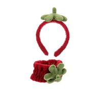 LIGIGWASH Juego de 2 Diademas de Fresa para Cuidado Facial, Diadema Ancha Diseño de Hoja de Fresa, Banda Cosmética Funcional para Spa y Uso Diario