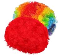LIGIGWASH Pelucas de Afro para Adultos Set de 2 Pelucas 1 Arcoíris 1 Rojo y Rizadas para Fiestas Temáticas Cosplay y Disfraces de Circo