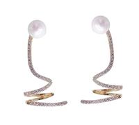 LIGIGWASH Pendientes de Botón Perlas y Circonitas, Trepadores de Orejas Dorados de Plata, Diseño Creativo y Elegante para Mujer