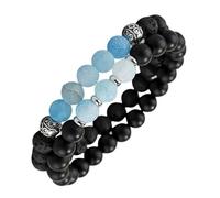 LIGIGWASH Pulseras de Piedra Natural y Cuentas Azul Hielo, Conjunto Elástico para Parejas, Resistente al Agua y Oxidación, Unisex, Obsequio San Valentín, Uso Diario y Ocasión Especial