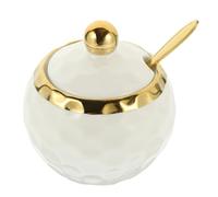 LIGIGWASH Tarro de Cerámica para Condimentos con Tapa y Cuchara Salero y Azucarero Moderno Diseño Esférico Blanco Tamaño Mediano Apto para Hogar Cafeterías y Bufés Fácil Limpieza