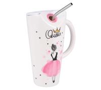 LIGIGWASH Taza de Cerámica con Pajita Gran Capacidad con Tapa Cuchara y Caja de Regalo Vaso Portátil para Leche Jugo y Bebidas para Casa y Tiendas de Postres