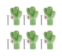 LIGIGWASH Tiradores de cerámica para cajones y armarios 6 unidades con diseño cactus, accesorios para habitación infantil y cocina, color verde con tornillos incluidos