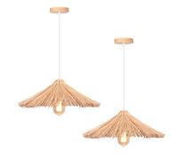 LIGINOK 2 piezas Lámpara de Techo Colgante Bambú Natural Lámparas Colgantes Retro E27 Boho Plafón de Techo Creativa Paja Luz de Araña Decorativa para Comedor,Cocina,Salon,Cafetería,A