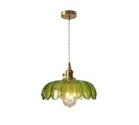 LIGINOK Lámpara Colgante de Cristal de Loto,Luz Colgante de Techo de Latón Vidrio Vintage,E27 Lámpara de Araña Industrial Lámpara de Techo Salón para Cocina Pasillo Comedor(Verde)