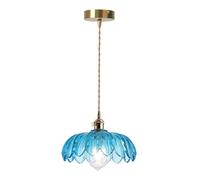 LIGINOK Lámpara Colgante de Cristal de Loto,Luz Colgante de Techo de Latón Vidrio Vintage,E27 Lámpara de Araña Industrial Lámpara de Techo Salón para Cocina Pasillo Comedor(Azul)