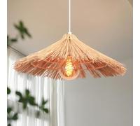 LIGINOK Lámpara de Techo Colgante Bambú Natural Lámparas Colgantes Retro E27 Boho Plafón de Techo Creativa Paja Luz de Araña Decorativa para Comedor,Cocina,Salon,Cafetería,A