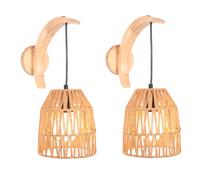 LIGINOK - Lote de 2 lámparas de pared interiores de madera vintage lámpara de pared cuerda de cáñamo E27 apliques de ratán, lámpara bohemia, lámpara de pared bohemia, para dormitorio, salón, pasillo