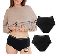 LIGNE V - Lote de 2 Bragas Menstruales para Mujer - Algodón Ecológico - para Flujo Muy Abundante - Lavables y Reutilizables - para Mujeres y Niñas - Tallas Grandes - Negro, XXL, Pack 2 Bragas Altas